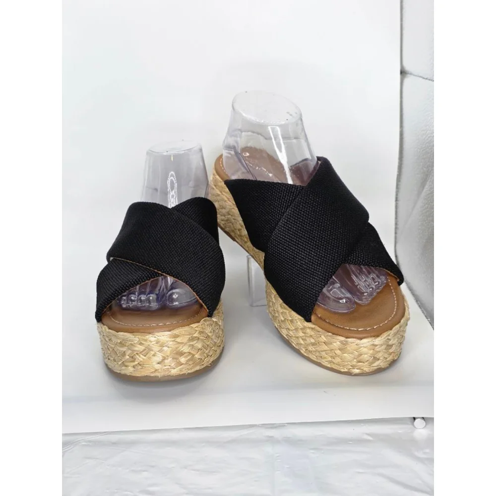 Universal Thread Black Espadrille Platform Sandals Women’s Size 10 - Picture 2 of 7